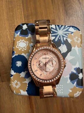 Fossil Rose Gold Crystal Bezel Women's Chronograph Watch